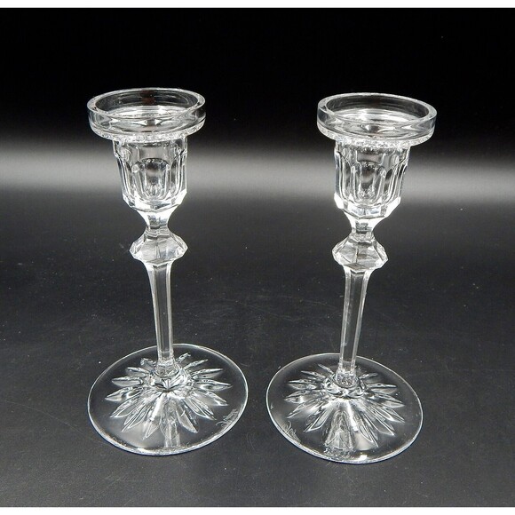 Rogaska Richmond Pattern Crystal Taper Candle Holder Pair Handmade Yugoslavia - Picture 3 of 10